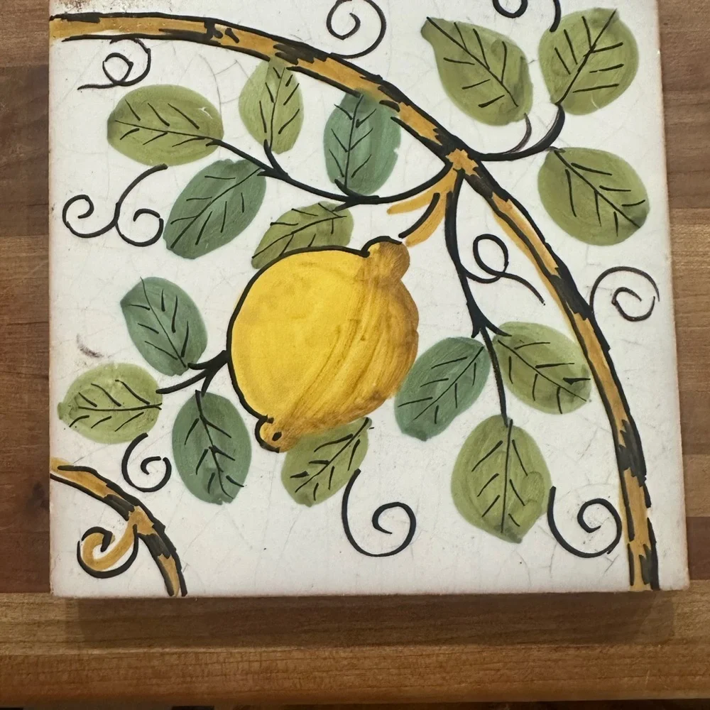 Hand-Painted Italian Lemon Tile Accent - Yellow & Green